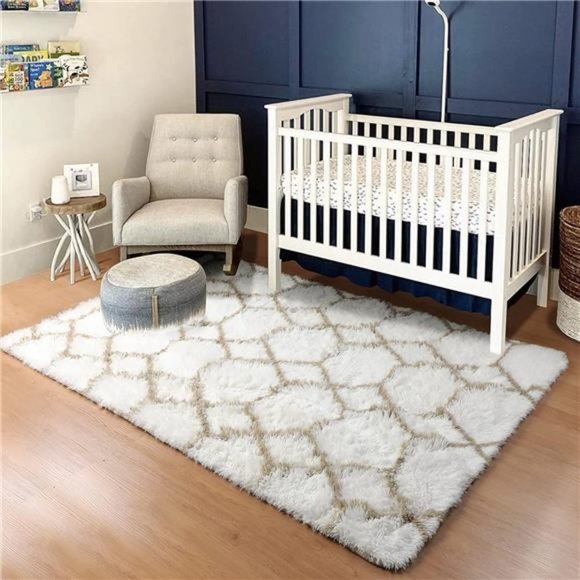 New White/Beige Soft Fluffy Area Rug - Picture 4 of 6